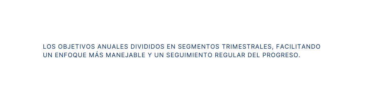 Los objetivos anuales divididos en segmentos trimestrales facilitando un enfoque más manejable y un seguimiento regular del progreso