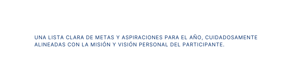 Una lista clara de metas y aspiraciones para el año cuidadosamente alineadas con la misión y visión personal del participante